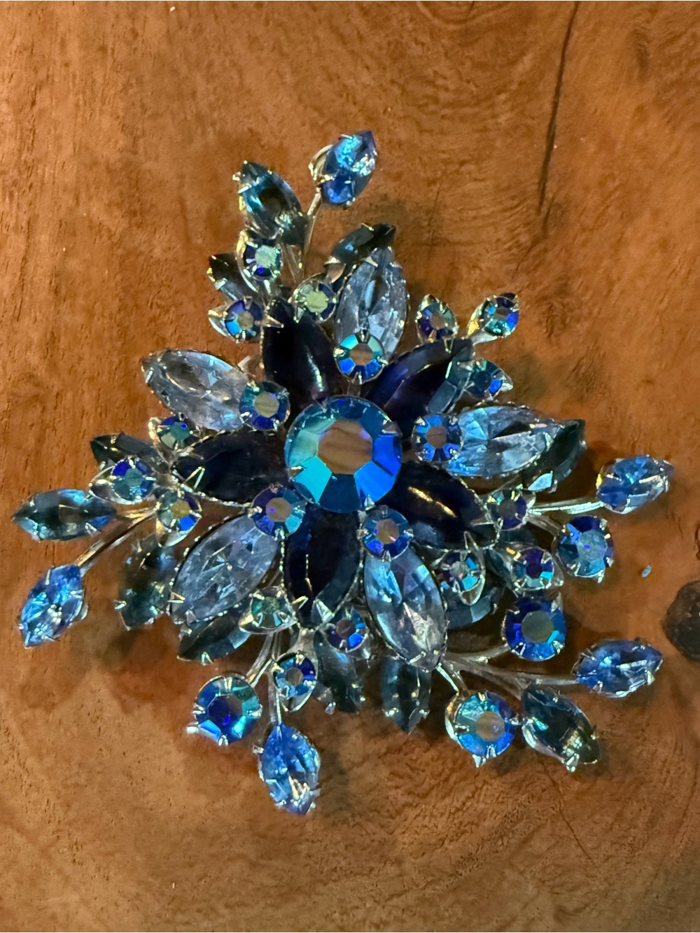 Blue Crystal Floral Statement Brooch - Picture 2 of 4